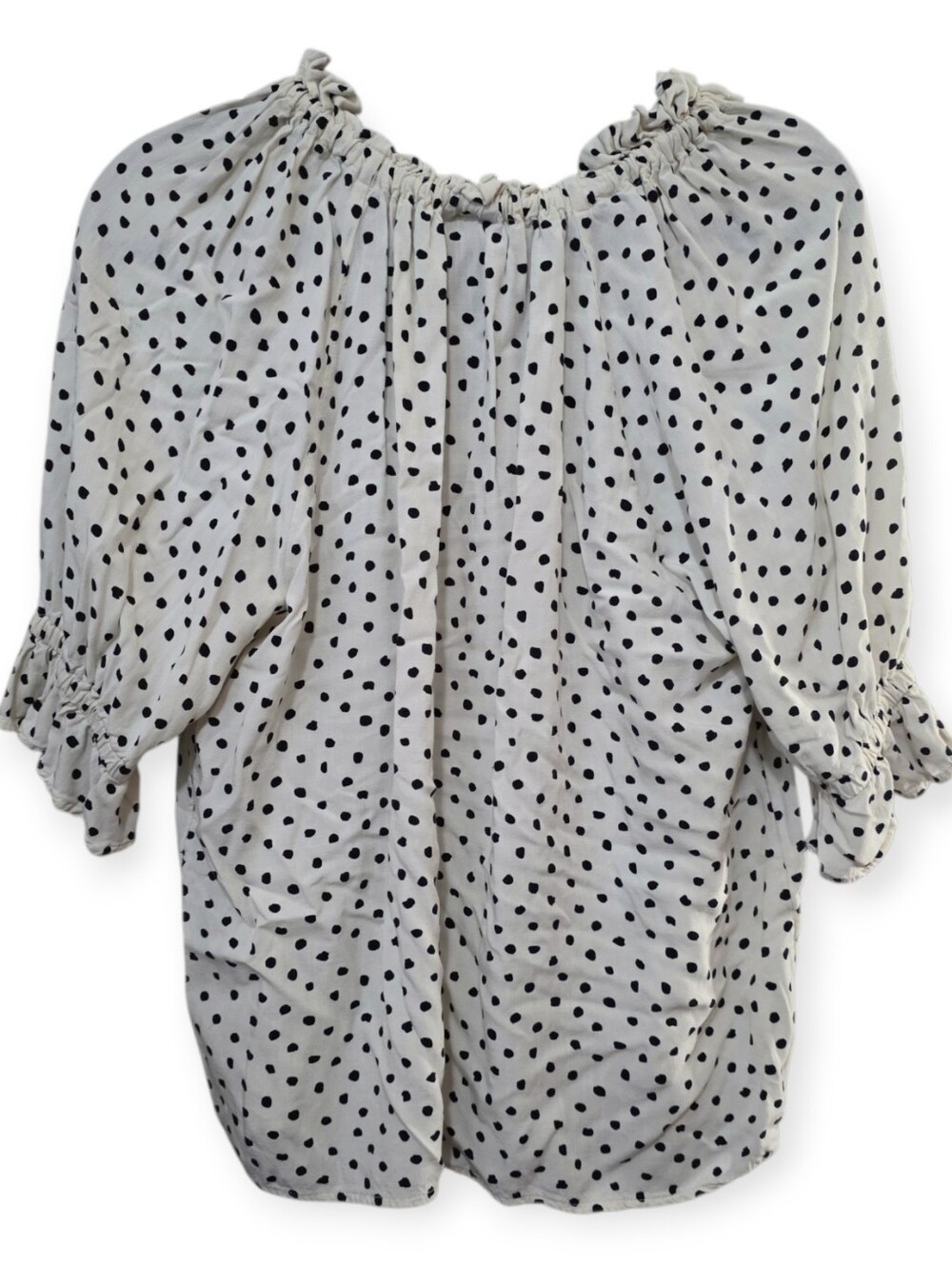 Who What Wear White Black Dalmatian Spot Ruffle Blouse Size L - Picture 4 of 5